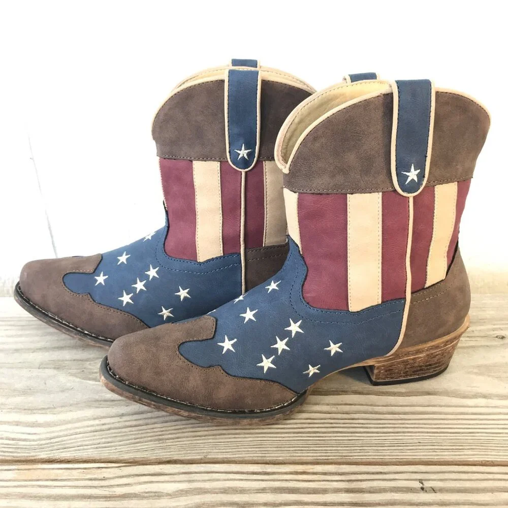 Roper Stars n Stripes Womens Western Ankle Boots 9.5 09-021-1567-2117